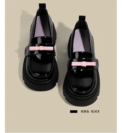 کفش لوفر زنانه پلتفرم ورنی با پاییون صورتی🎀