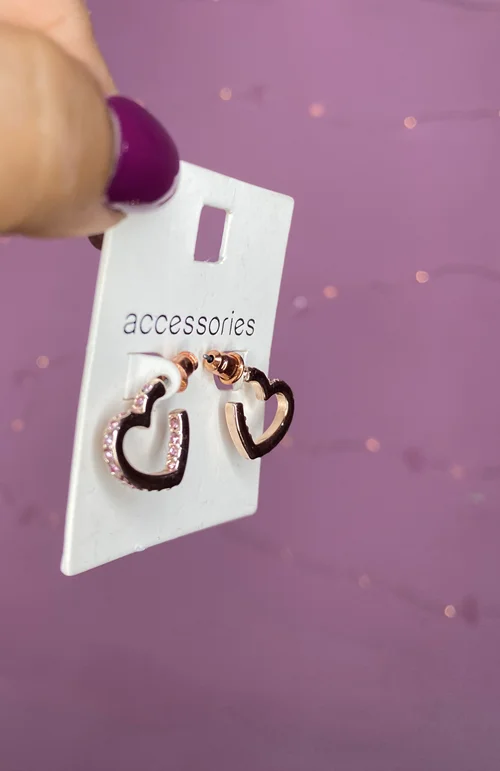 گوشواره میخی قلبی نگین صورتی کد 010